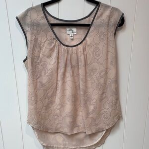 Milly shell Pink and Grey silk Sleeveless Blouse Relaxed fit tiny Pleats neck 10